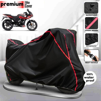 BOTAUTO Waterproof Two Wheeler Cover for Bajaj(Pulsar 220F, Black, Red)