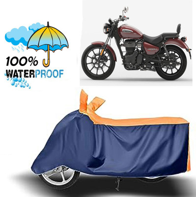 ROYAL AUTO MART Waterproof Two Wheeler Cover for Royal Enfield(Meteor 350, Blue, Orange)