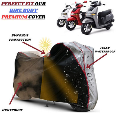 Delphinium Waterproof Two Wheeler Cover for TVS(iQube, Black, Silver)