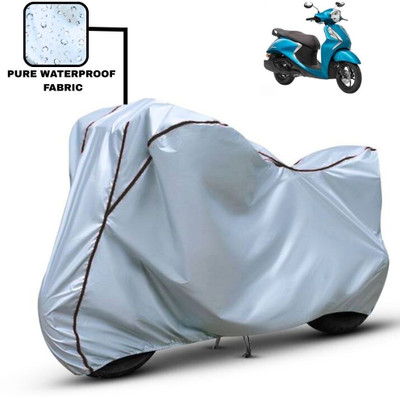 Delphinium Waterproof Two Wheeler Cover for Yamaha(Fascino, Silver, Black)