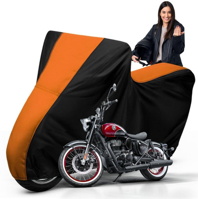 Car Styling Waterproof Two Wheeler Cover for Royal Enfield(Classic 350, Black, Orange)