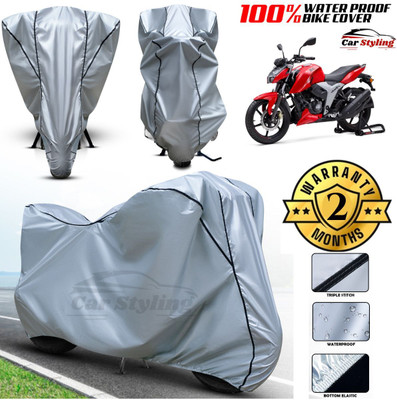 Car Styling Waterproof Two Wheeler Cover for TVS(Apache RTR 200, Black, Silver)