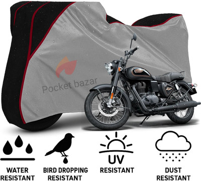 pocket bazar Waterproof Two Wheeler Cover for Royal Enfield(Bullet 350, Silver, Black)