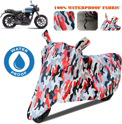 SnehaSales Waterproof Two Wheeler Cover for Royal Enfield(Hunter 350, Red, White)