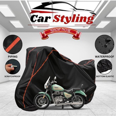 Car Styling Waterproof Two Wheeler Cover for Royal Enfield(Meteor 350, Black, Red)