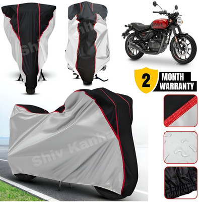 Shiv Kanha Waterproof Two Wheeler Cover for Royal Enfield(Hunter 350, Silver, Black)