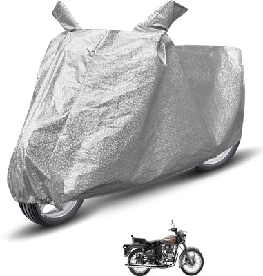 Auto Hub Waterproof Two Wheeler Cover for Royal Enfield(Bullet 500, Silver)