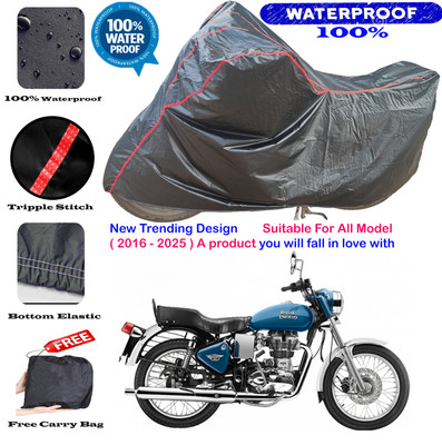 AutoGalaxy Waterproof Two Wheeler Cover for Royal Enfield(Electra Delux, Black, Red)