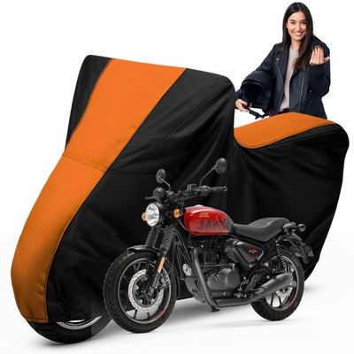 Car Styling Waterproof Two Wheeler Cover for Royal Enfield(Hunter 350, Black, Orange)