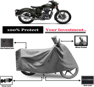 Amexride Two Wheeler Cover for Royal Enfield(Battle, Grey)