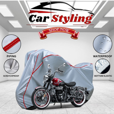 Car Styling Waterproof Two Wheeler Cover for Royal Enfield(Classic 350, Silver, Red)