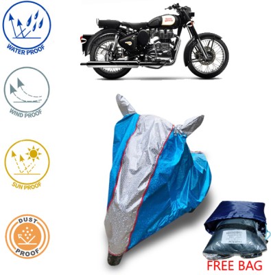 FAMEXON Waterproof Two Wheeler Cover for Royal Enfield(Classic 350, Silver, Blue)