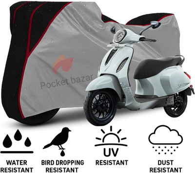 pocket bazar Waterproof Two Wheeler Cover for Bajaj(Chetak, Silver, Black)