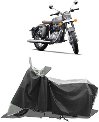 GROFATIK Two Wheeler Cover for Royal Enfield(Classic Gunmetal, White)