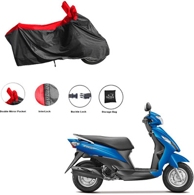 RiderShine Waterproof Two Wheeler Cover for Suzuki(Let's, Black, Red)