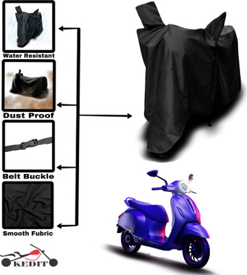 KEDIT Two Wheeler Cover for Bajaj(Chetak, Black)