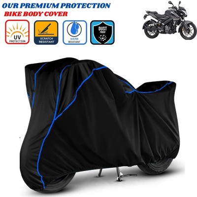 Delphinium Waterproof Two Wheeler Cover for Bajaj(Pulsar NS 200, Black, Blue)