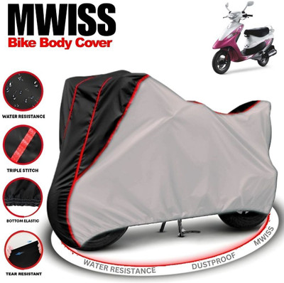 Mwiss Waterproof Two Wheeler Cover for TVS(Pep Plus, Silver, Black)