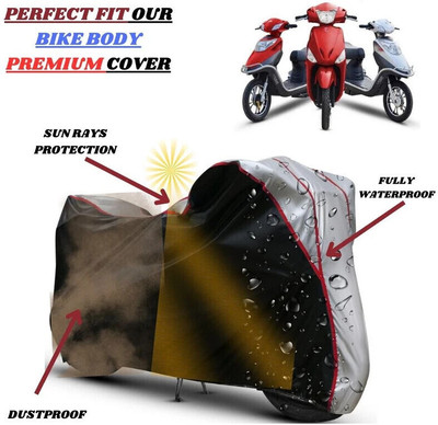 Delphinium Waterproof Two Wheeler Cover for Hero Electric(Electric Scooter, Black, Silver)