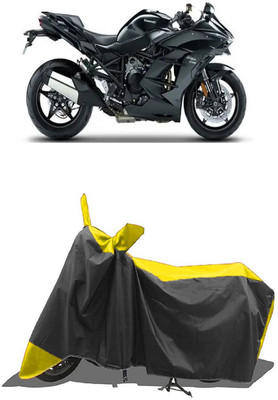 SUGASHRI Waterproof Two Wheeler Cover for Kawasaki(Ninja H2 SX BS6, Yellow, Black)