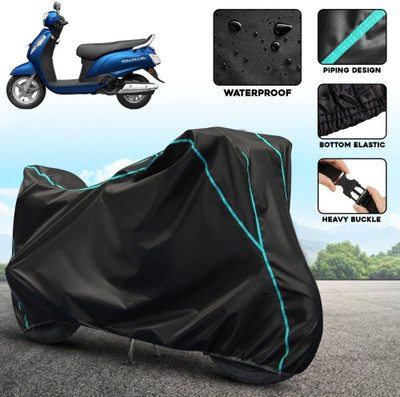 OliverX Waterproof Two Wheeler Cover for Suzuki(Access, Black, Blue)