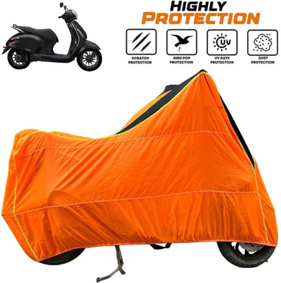 ZAQE Waterproof Two Wheeler Cover for Bajaj(New Chetak, Black, Orange)