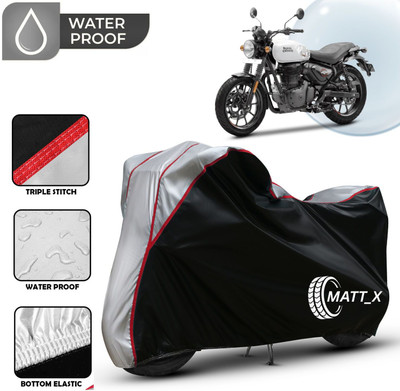 MATT_X Waterproof Two Wheeler Cover for Royal Enfield(Hunter 350, Black, Silver)