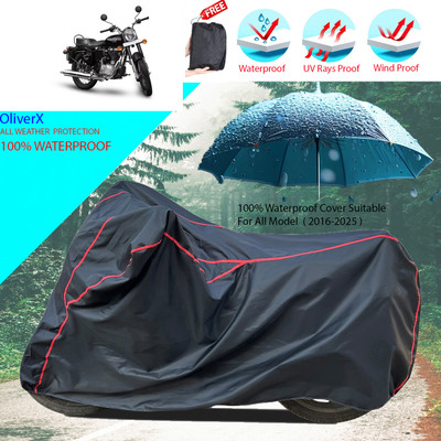 OliverX Waterproof Two Wheeler Cover for Royal Enfield(Bullet 350 Twinspark, Black)