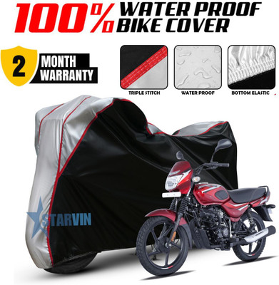 Starvin Waterproof Two Wheeler Cover for Bajaj(Platina, Black, Silver)