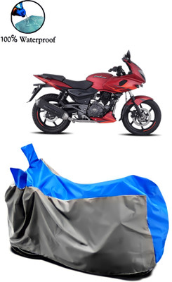 Autofly Waterproof Two Wheeler Cover for Bajaj(Pulsar 220, Grey, Blue)
