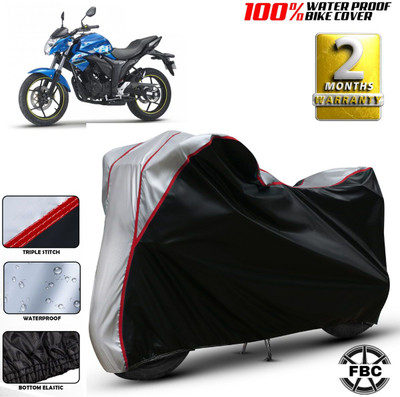 FBC Waterproof Two Wheeler Cover for Suzuki(Gixxer, Black, Silver)