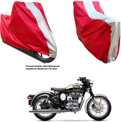 AutoGalaxy Waterproof Two Wheeler Cover for Royal Enfield(Classic Chrome, Silver, Red)