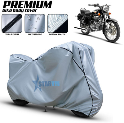 Starvin Waterproof Two Wheeler Cover for Royal Enfield(Bullet, Silver, Black)