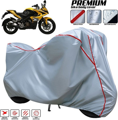 SThanaveX Waterproof Two Wheeler Cover for Bajaj(Pulsar RS 200, Silver, Red, Multicolor)