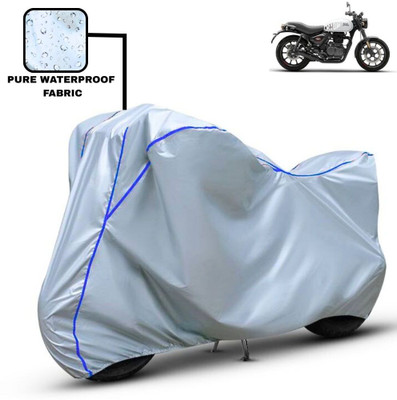 Delphinium Waterproof Two Wheeler Cover for Royal Enfield(Hunter 350, Silver, Blue)