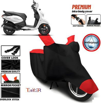 TENNYCER Waterproof Two Wheeler Cover for Hero(Pleasure Plus, Red, Black)