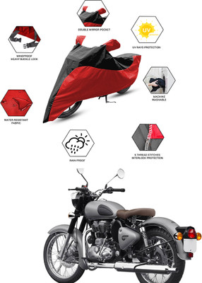 FurniGully Two Wheeler Cover for Royal Enfield(Classic 500, Black, Red)
