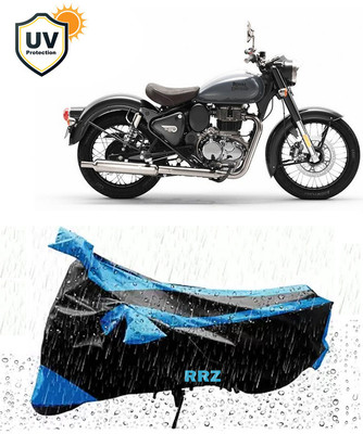 RRZ Waterproof Two Wheeler Cover for Royal Enfield(Classic 350, Black, Blue)
