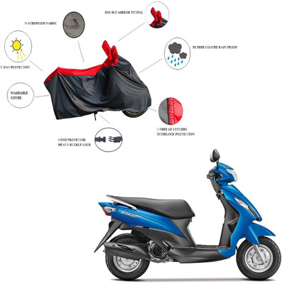 RiderShine Waterproof Two Wheeler Cover for Suzuki(Let's, Black, Red)