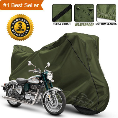 xodi Waterproof Two Wheeler Cover for Royal Enfield(Classic 350 Signals, Green, Black)