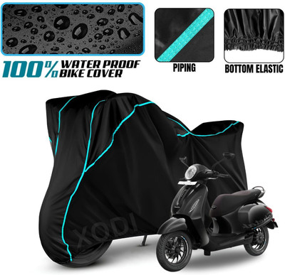 xodi Waterproof Two Wheeler Cover for Bajaj(Chetak, Black, Blue)