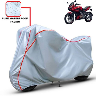 Delphinium Waterproof Two Wheeler Cover for Bajaj(Pulsar 250, Silver, Red)