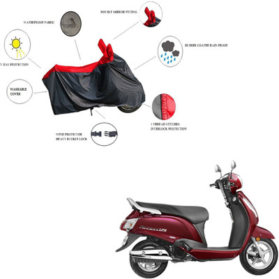 RiderShine Waterproof Two Wheeler Cover for Suzuki(New Access 125, Black, Red)