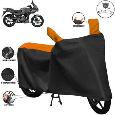 MADAFIYA Waterproof Two Wheeler Cover for Bajaj(Pulsar 180F, Black, Orange)