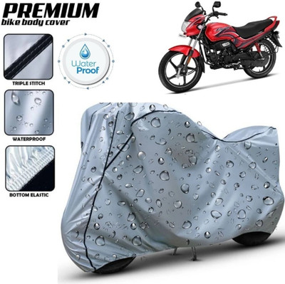 Delphinium Waterproof Two Wheeler Cover for Hero(Passion Plus, Silver, Black)