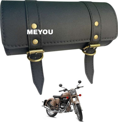 MEYOU MEYOU Back Seat Round Universal Tool Bag for Royal En field Saddle Bag Black Leather, Brass Motorbike Saddlebag(2 L)