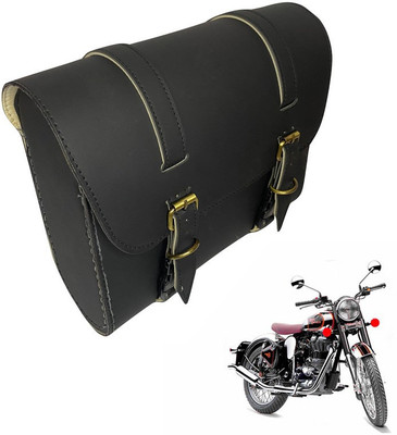 Dhe Best Bike Saddle Bag Waterproof Golden Buckle for Royal Enfield Classic 350 Saddle Bag Black Leather Motorbike Saddlebag(10 L)
