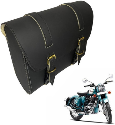 Dhe Best Bike Saddle Bag Waterproof Golden Buckle for Royal Enfield Classic 500 Saddle Bag Black Leather Motorbike Saddlebag(10 L)