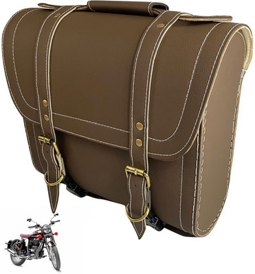 Dhe Best Bike Saddle Bag With Strap Fitted for Royal Enfield Classic 350 Saddle Bag Brown Leatherette Motorbike Saddlebag(10 L)