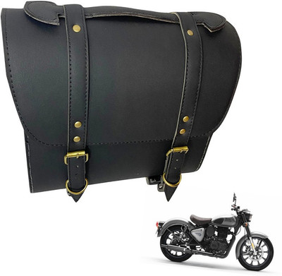 Dhe Best Bike Saddle Bag Waterproof Golden Buckle for Royal Enfield Reborn Saddle Bag Black Leather Motorbike Saddlebag(10 L)